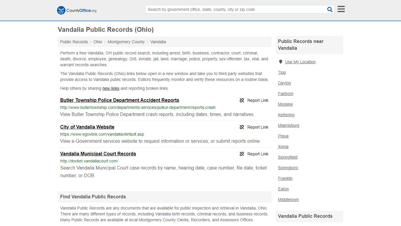 Public Records - Vandalia, OH (Business, Criminal, GIS ...